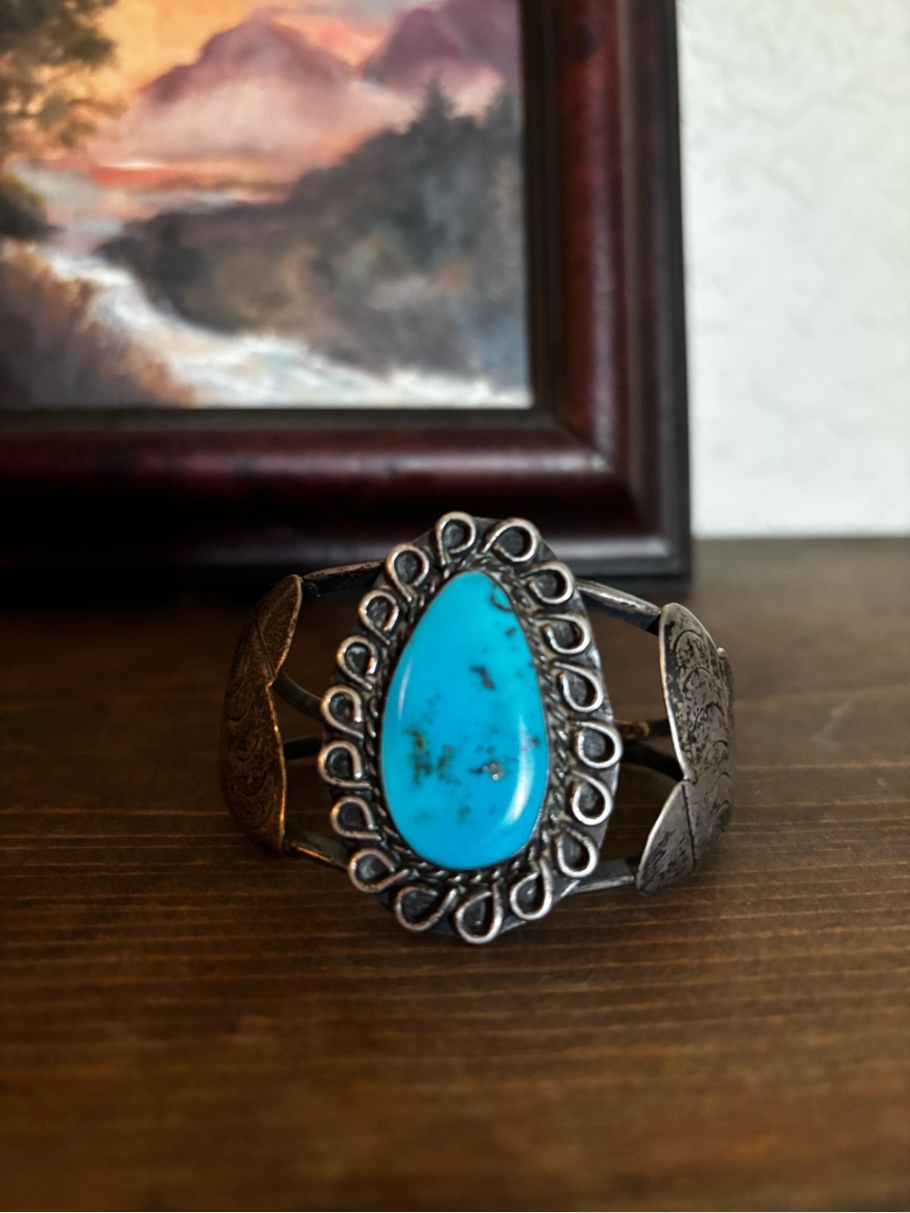 Vintage Navajo Sterling Silver Turquoise Cuff Bracelet